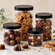 Plastic containers with lids for patisseries and chocolate makers