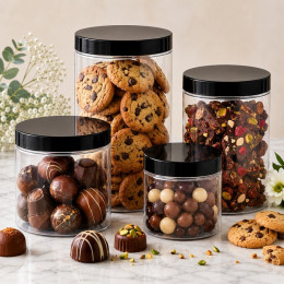Plastic containers with lids for patisseries and chocolate makers