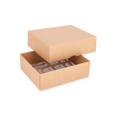 Cupcake box in two parts for 12 cupcakes with custom-made insert 300x250x100 mm Brown (10-pack)
