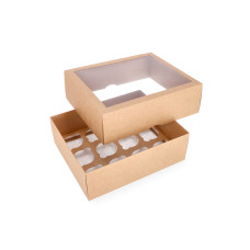 Cupcake box in two parts for 12 cupcakes with PVC window and custom-made insert 300x250x100 mm Brown (10-pack) Cupcake box in two parts for 12 cupcakes with PVC window and custom-made insert 300x250x100 mm Brown (10-pack)