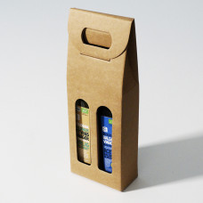 Bottle box window 130x65x335mm natural brown 2 bottles (50-pack)