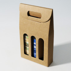 Bottle box window 170x55x305mm natural brown 2 bottles (50-pack)