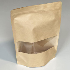 Standup pouches brown kraft window 250x130x340 mm 50-pack